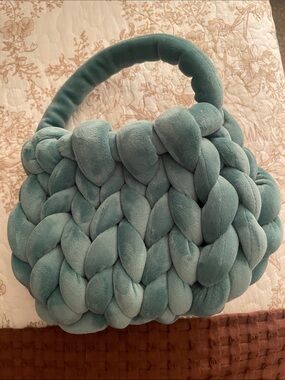 Teal Braided Plush Top-Handle Bag - Unbranded